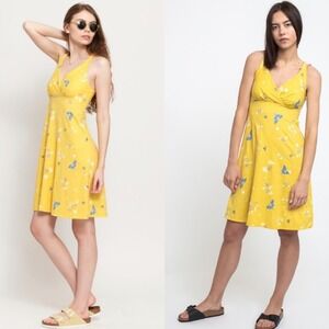 Patagonia‎ Womens Amber Dawn Dress S Yellow Butterfly Geo Cotton Outdoor Hiking
